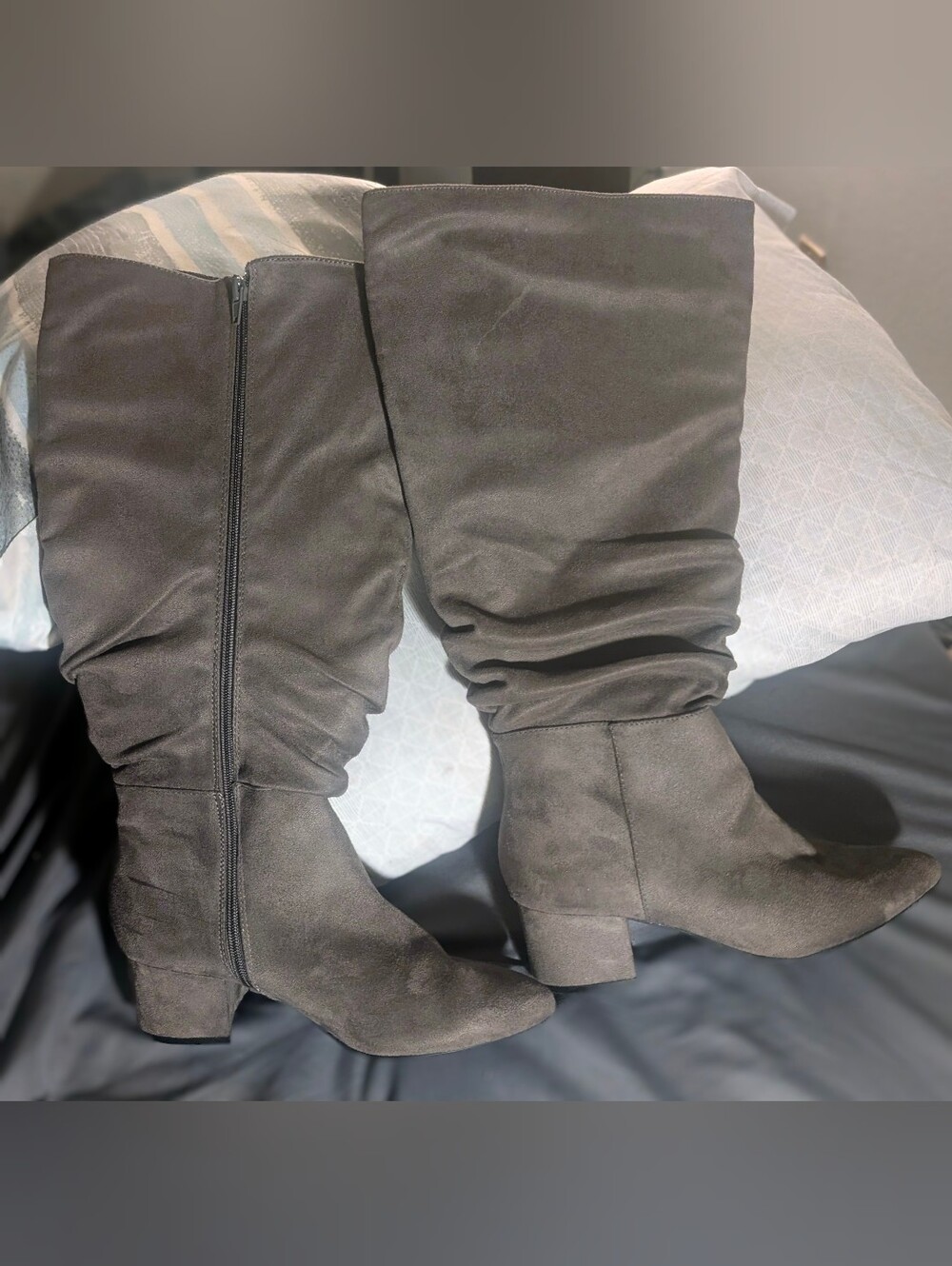 Lane Bryant Gray Tall Wide Calf Slouch Block Heel Suedette Boots